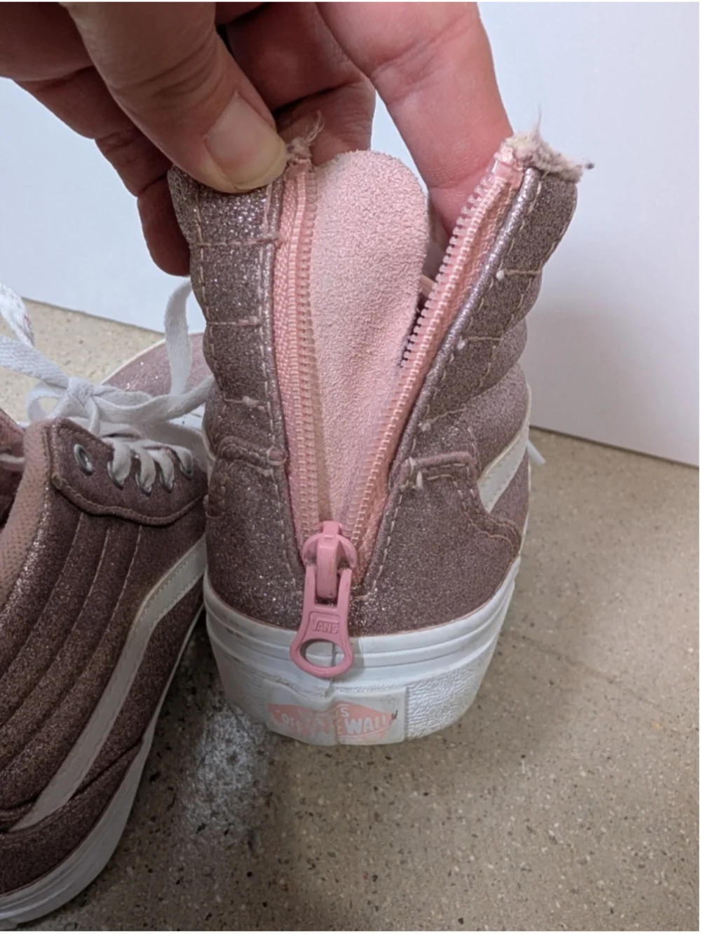 Vans High Tops Filmore Pink Glitter Zipper Youth Girls Size 3.5 Skate Shoes